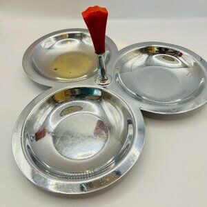 Vintage Farberware Chrome Tidbit Dish with Red Bakelite Handle